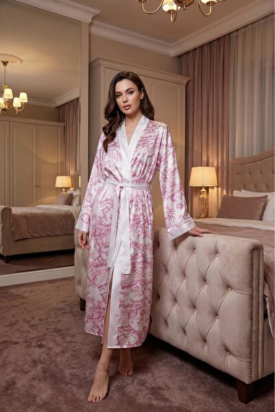 El Major PEMBE DESENLİ SATEN KİMONO