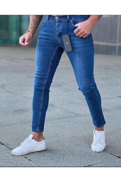 Ser Joven Men's Blue Laser Slim Fit Lycra Jean Trousers