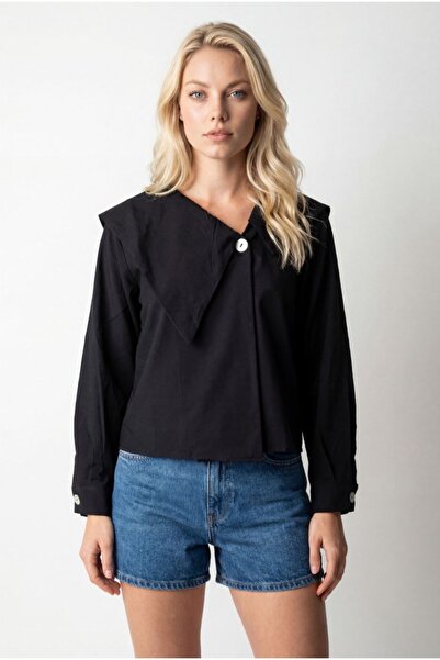 Noi Belis Asymmetric Collar Woven Shirt Ss25Go0002