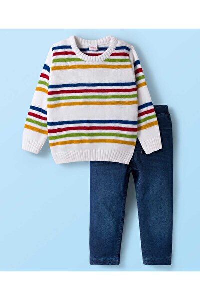 Babyhug Knit Full Sleeves Striped Pullover Sweater Set - Multicolor