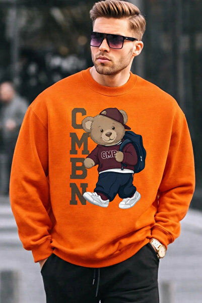 COMBİNE MİCHAİL Men's Printed Oversized Orange Sweatshirt