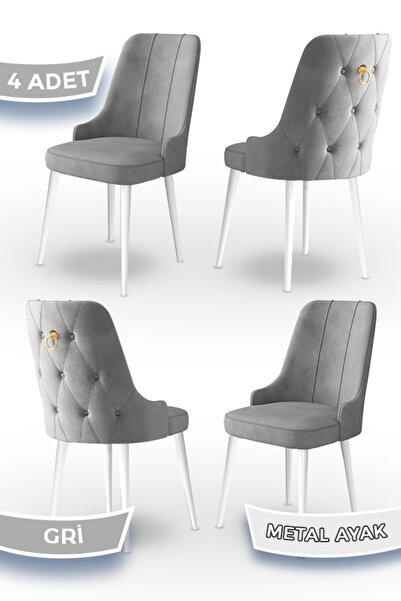 Canisa Newa Serisi 4 Adet Gri Sandalye 1.sınıf Babyface Kumaş Beyaz Metal Aya...