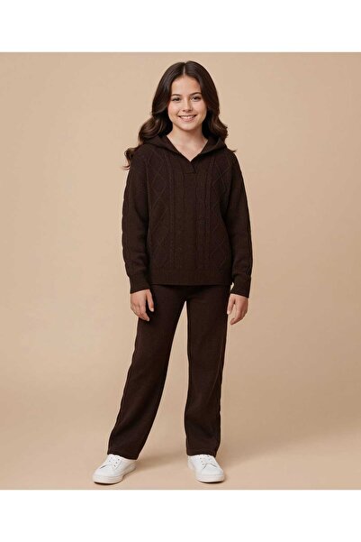 Pine kids Knit Full Sleeves Hooded Sweater & Pants Set with Cable Knit Design...