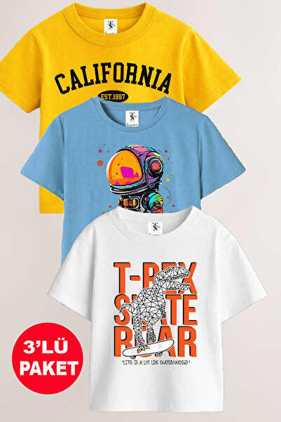 twins tailors Dinosaur and California Printed 3-Pack Unisex Blue-Yellow-White...