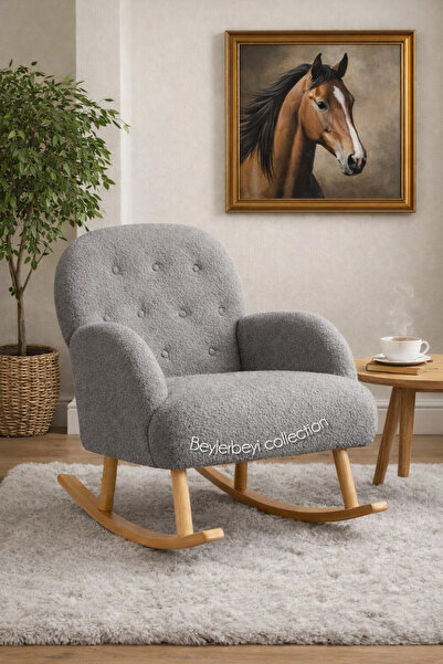 BEYLERBEYİ Sallanan sandalye ve koltuk,Gri peluş,TV koltuğu baba koltuğu,dinl...