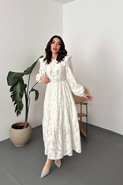 Lady Pixie Rochie lungă cu volane și broderie, cu centură