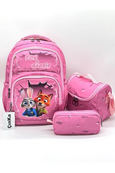 Çınka Bags Character Pattern Thermal Waterproof Fabric Backpack with Lunch Bo...