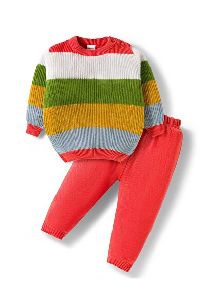 Babyhug Knit Full Sleeves Striped Sweater Set - Multicolor