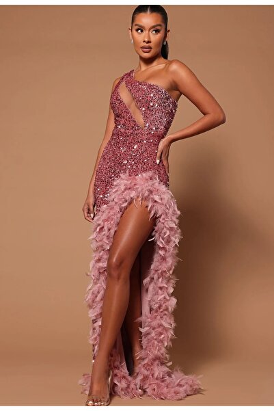 FASHION NOVA فستان ماكسي مزين بالترتر والريش