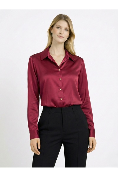 NAR ÇİÇEĞİ GİYİM Uzun Kollu Klasik Yaka Saten Gömlek