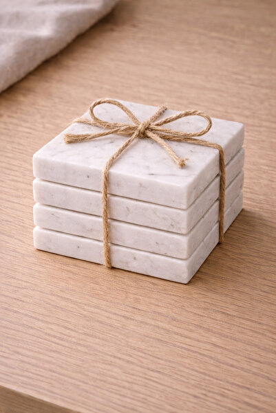 Marbello Kare Doğal Taş Mum Altlığı 8x8 cm | 4’lü Set