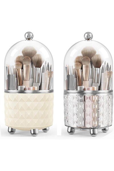 Arabest 2Pcs Beige 360° Rotating Dustproof Makeup Brushes Organizer, for Dres...
