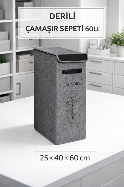 PONÇİK BEBEK 60 Lt Derili Çamaşır Sepeti – Katlanabilir Tek Bölmeli Derili Ça...