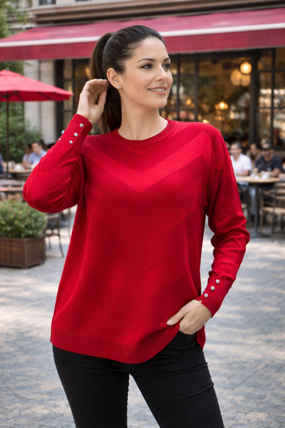 Stilmony Women's Zigzag Patterned Standard Mercerized Sweater