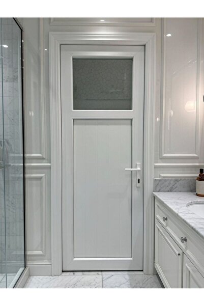 şekerdecorium PVC Beyaz Camlı WC ve Banyo Kapısı 70*200 – Suya Dayanıklı (Sağ...
