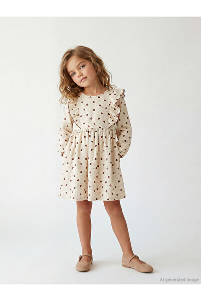 LC Waikiki Girls' floral dress with a crew neck.