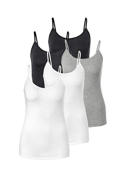 Tchibo Women 5 Pack Scoop Neck Sleeveless Plain Tops, Black/White/Grey