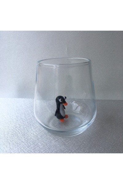2' lı Cam Penguen Figürlü Kahve Yanı Büyük Su Bardağı Takımı ( 200 ML )