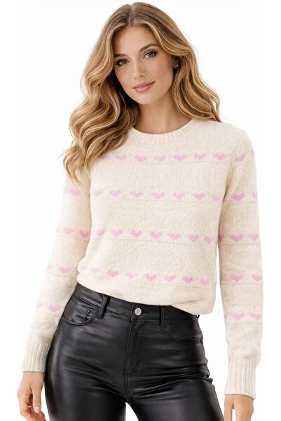 CHEVALIER FASHION Women’s Knit Sweater – Crew Neck Pullover with Heart Pattern