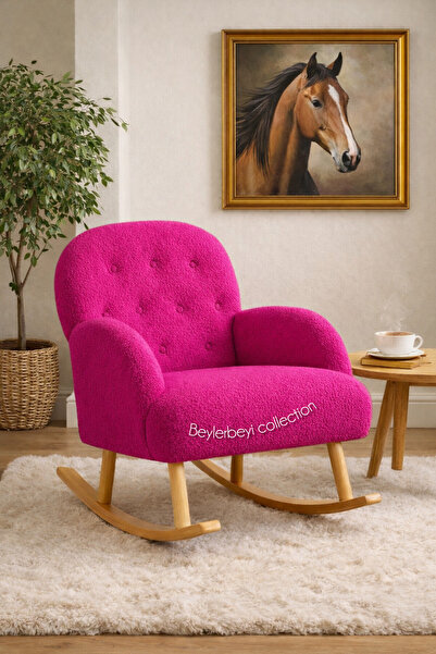 BEYLERBEYİ Sallanan sandalye ve koltuk,fuşya peluş ,TV koltuğu baba koltuğu,d...