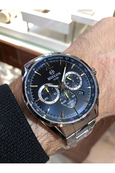 Hislon Sapphire Glass Steel Chronometer Calendar Waterproof Men's Wristwatch