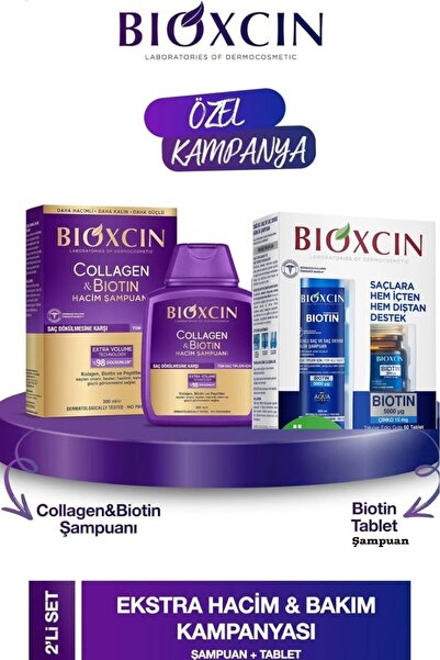 Bioxcin Collagen&Biotin Hacim Şampuanı 300ml+Biotin Tablet ve Şampuan Kofre