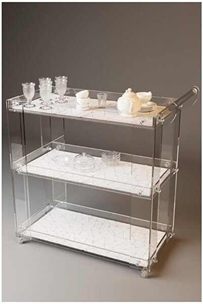 Slasa Luxury 3-Tier Acrylic Bar Cart 80x65x40 cm – Transparent & Premium Design