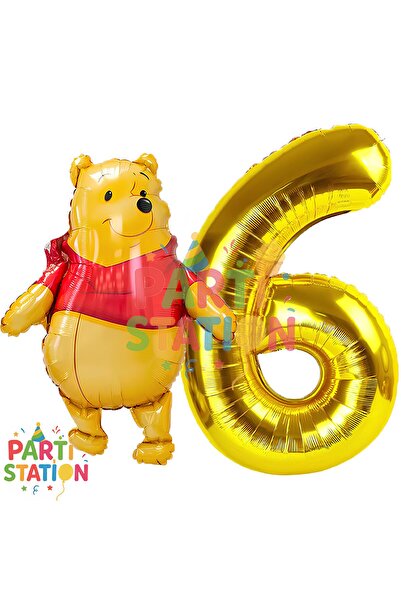 Parti Station مجموعة بالونات على شكل أرقام ذهبية بعمر 6 سنوات تحمل طابع ويني ...