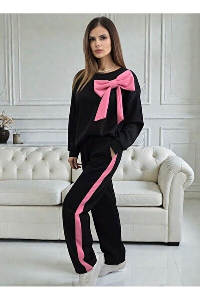 GLAMSI Casual blouse and pants set with appliquéd bow