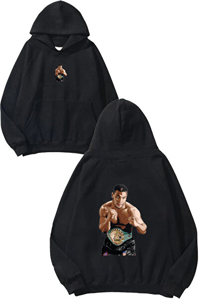 VSRN Hanorac negru supradimensionat cu glugă, cu imprimeu Boxer Design
