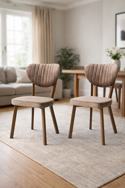 Atolye Casa Beta Serisi 2 Adet Kahve Kadife Kumaş Mutfak Sandalyesi Kahve Met...