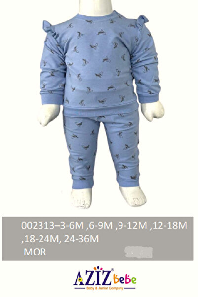 Aziz Bebe Bird Patterned Sweatshirt Pants 2-Piece Baby Set 3 Months-36 Months