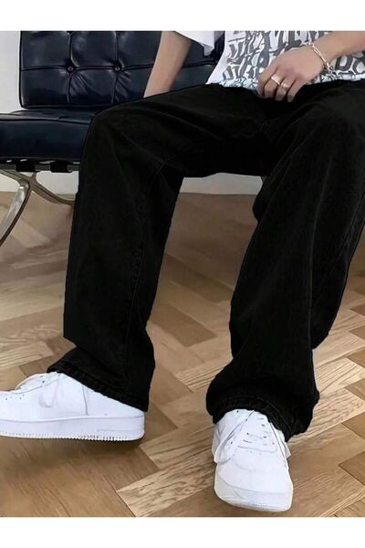 oraystore Men's Black Straight Baggy Fit Lycra-Free Comfortable Cut Jeans Tro...