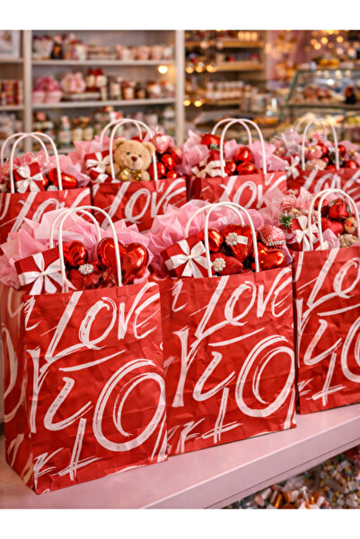 MEZ-PACK SEVGİLİLER GÜNÜ ÖZEL KRAFT ÇANTA KALP DESENLİ TATLI HEDİYE POŞET ÇAN...