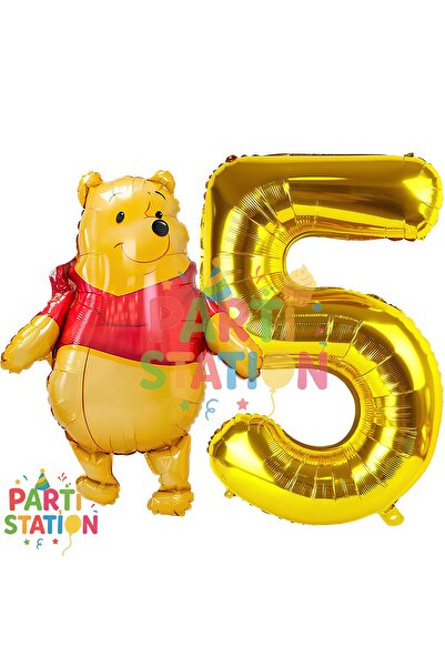 Parti Station مجموعة بالونات على شكل أرقام ذهبية بعمر 5 سنوات تحمل طابع ويني ...