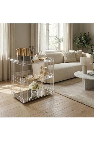 Slasa Premium Acrylic Rolling Trolley 50x30x70 cm – Durable Transparent Stora...