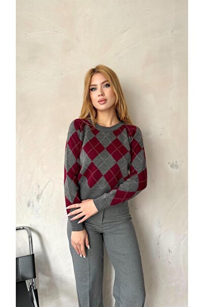 EGELİMODA Short Bearded Baklava Knitwear Crop Sweater