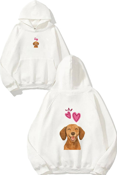 VSRN Hanorac alb supradimensionat cu glugă, cu imprimeu Hearted Dog Design