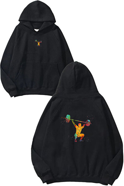 VSRN Hanorac negru supradimensionat cu glugă, cu imprimeu Halter 1 Design