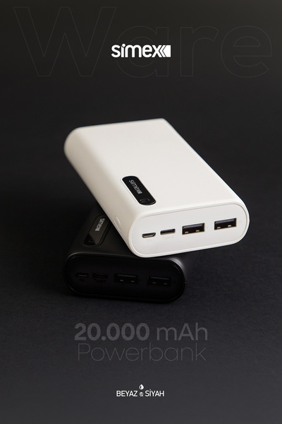 Simex Ware 20.000 mAh Dijital Ekranlı Powerbank - Dual Şarj, Type-C & Micro U...