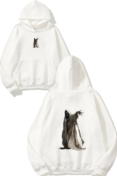VSRN Hanorac alb supradimensionat cu glugă, cu imprimeu Wild Ghost Design