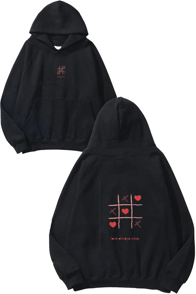 VSRN Hanorac negru supradimensionat cu glugă, cu imprimeu Love Always Design