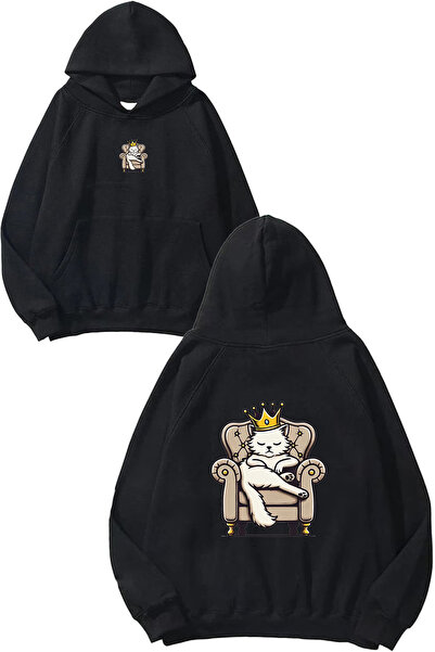 VSRN Φούτερ με στάμπα King Cat Design, μεγάλου μεγέθους, μαύρο με κουκούλα
