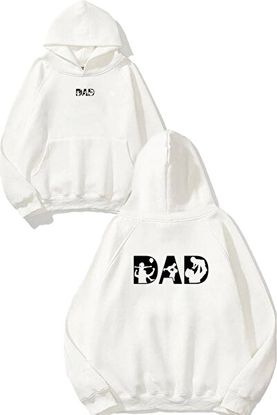 VSRN Hanorac cu glugă alb supradimensionat cu imprimeu Dad 83 Design