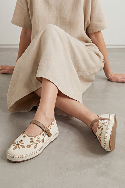 Marjin Women's Mary Jane Linen Embroidered Patterned Banded Jute Espadrille B...