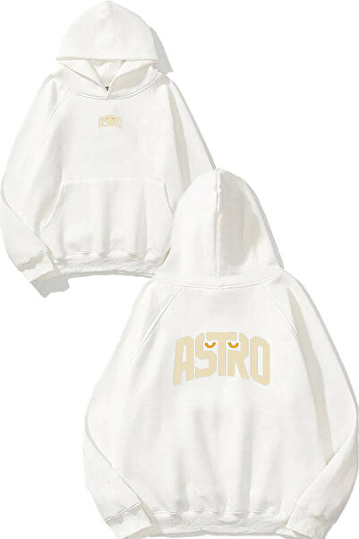 VSRN Astro 41 Design Printed Oversize White Hooded Sweatshirt