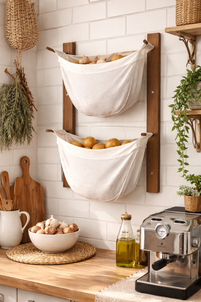 woodalbuba Patates Soğan Sepeti Ahşap Mutfak Sebzelik Organizer Çok Amaçlı Ra...