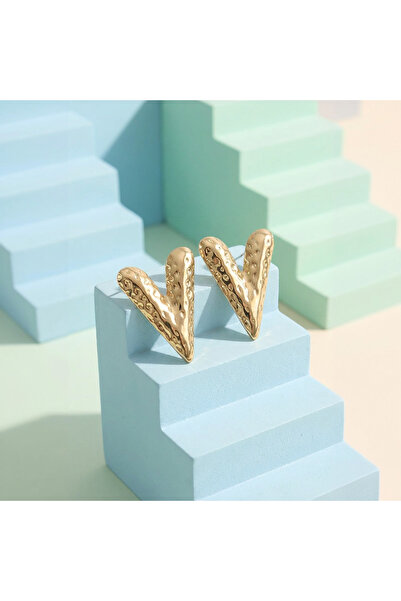 LYKOS Steel Gold Color Embroidered Heart Model Women's Earrings