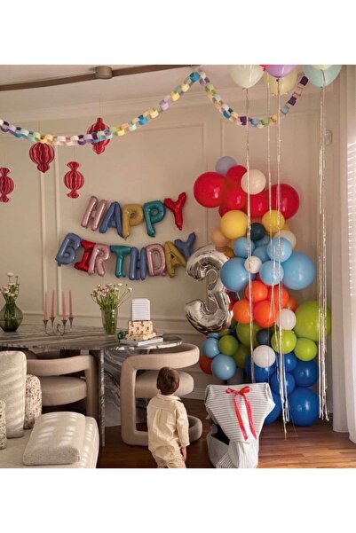 Çemrek Süs Parti Yellow Red Blue Orange Green White Colorful Balloon Chain Se...