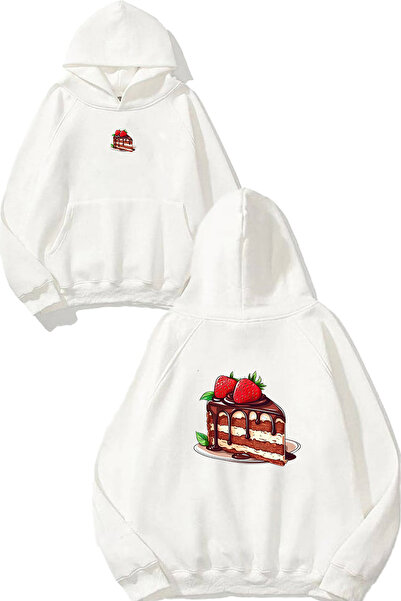 VSRN Λευκό φούτερ με κουκούλα με στάμπα Delicious Cake Design